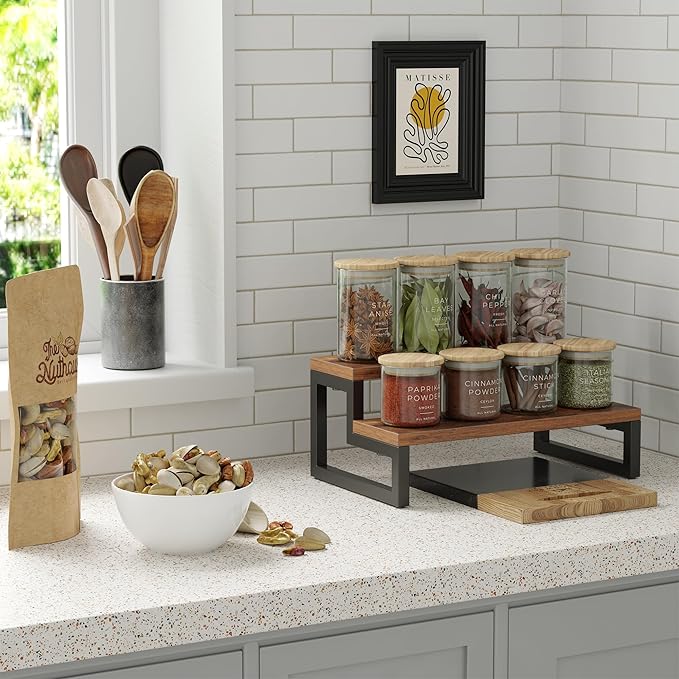Spice Rack,Spice Rack Organizer for Countertop,Tiered Display Stand-Tiered Shelf Organizer for Pantry,Cupboard,Countertop,Enhances Kitchen Storage and Organization Vintage Color (13.4IN)