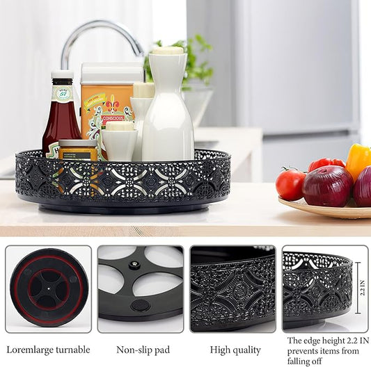 Lazy Susan Organizer,Non-Skid Pad, 2-Pack 10+12 Inch Turntable Lazy Susan for Cabinet Table Pantry Spice Rack Kitchen Countertop Bathroom Vanity Cupboard Snack Perfume (Metal)