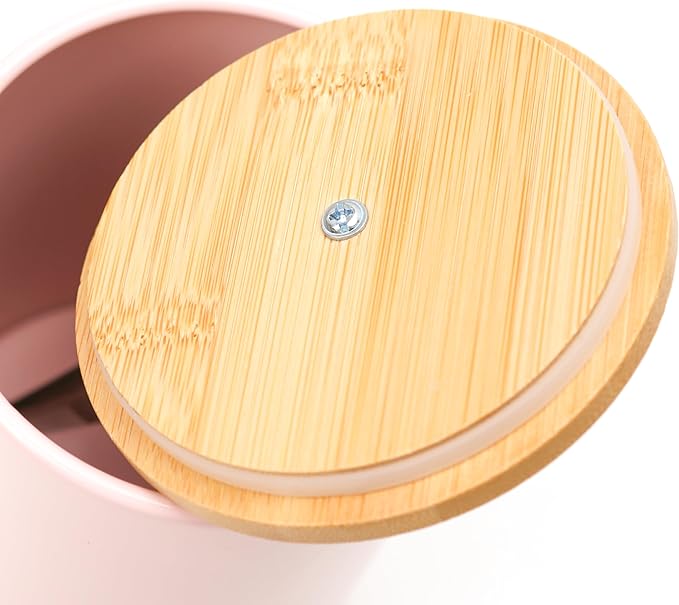 3PCS Pink Kitchen Canister Set 6.1" x 3.7" Matte Condiment Pot Metal Tin Jar Container with Bamboo Airtight Lid to Store Dry Food Spices Coffee Tea Sugar Storage Accessories for Bar Counter Farm House