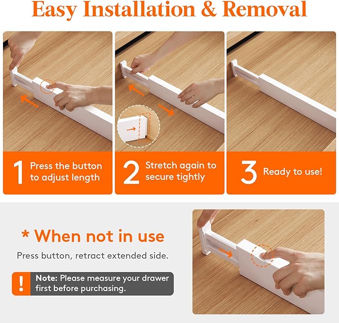 Lifewit 8 Pack Kitchen Drawer Dividers 2.36" High, 16"-22" Adjustable Drawer Organizer for Utensils/Clothes/Makeup, Plastic Expandable Separators in Dresser/Bedroom/Bathroom/Office Storage