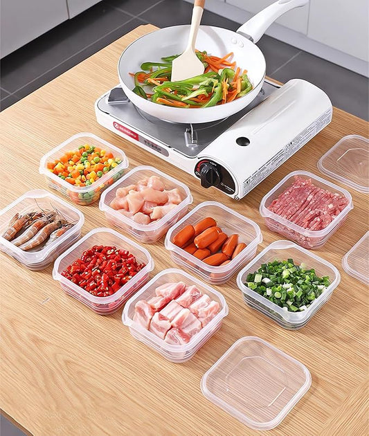 Food Storage Containers with Lids, Plastic Fridge Organizer Clear Bins, 350ml Sealed Food Containers, Reusable Takeaway Kitchen Freezer Storage Boxes, 10pcs