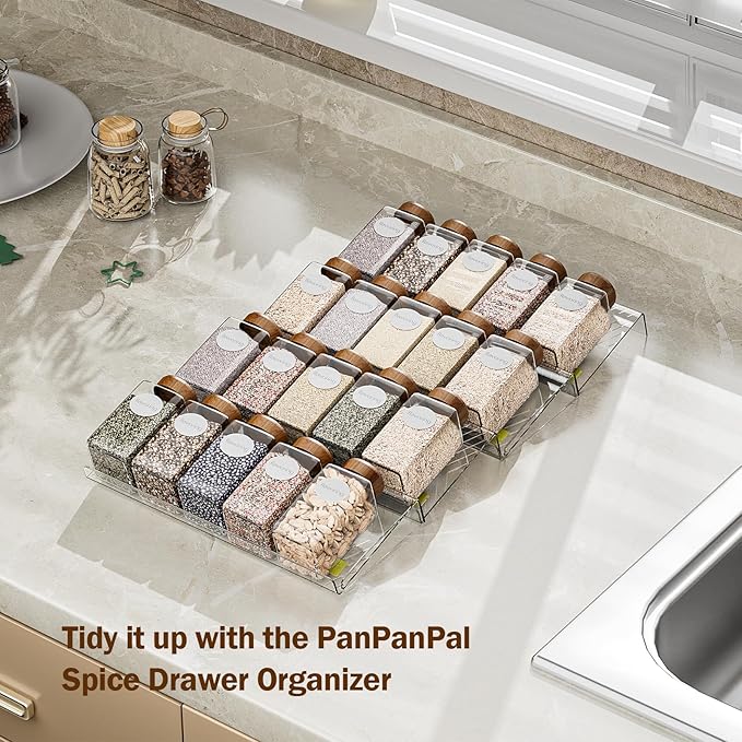 Spice Drawer Organizer, 4 Pack Clear Seasoning Organizer Rack, Kitchen Spice Rack Organizers for Drawer/Countertop (Jars Not Included, Expandable From 11" to 22" Wide)