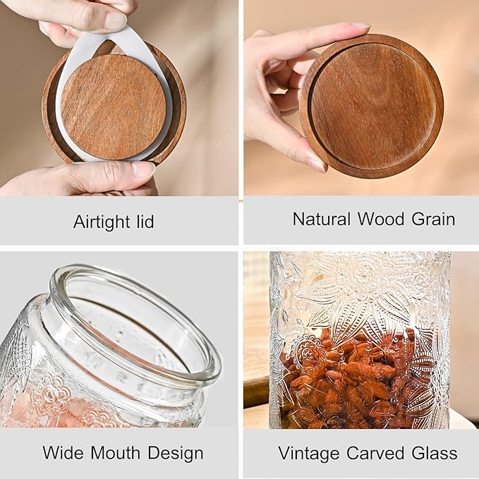 3-Pack 25oz Vintage Glass Jar With Lid, Glass Storage Containers, Airtight Kitchen Storage Containers For Sugar, Coffee, Tea, Spice, Flour, Candy Cookie, Pasta, Cereal