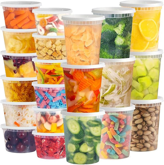 Tashibox 48 Pack Plastic Deli Containers with 54 Lids (16 & 32 oz 24 Each) - Food Storage Containers - Clear Disposable Meal Prep Containers, BPA Free, Stackable, Leakproof, Microwave and Freezer Safe