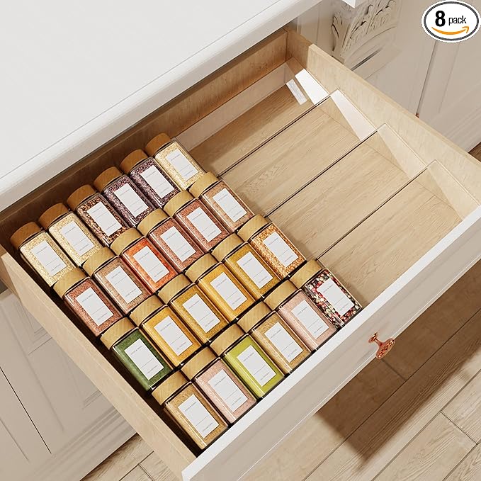 Spice Drawer Organizer, 4 Tier Clear Acrylic Expandable From 13" to 26" Seasoning Jars Drawer Insert, Kitchen Drawer Spice Rack Tray for Cabinet/Countertop