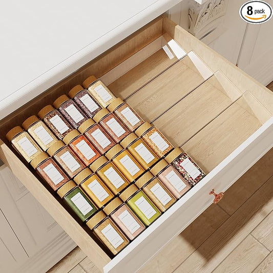 Spice Drawer Organizer, 4 Tier Clear Acrylic Expandable From 13" to 26" Seasoning Jars Drawer Insert, Kitchen Drawer Spice Rack Tray for Cabinet/Countertop