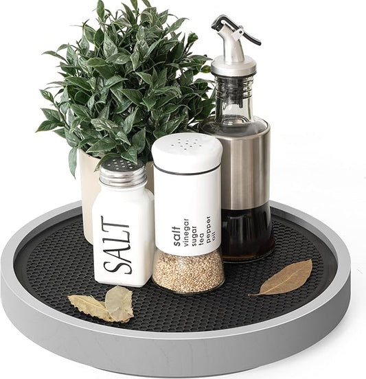 Farmhouse Wood Non-Skid Lazy Susan Organizer Turntable – 10.5" Lazy Susan Turntable for Cabinet, Spice Rack and Bathroom Counter Organizer - Perfect for Home Organization and Storage (Gray)