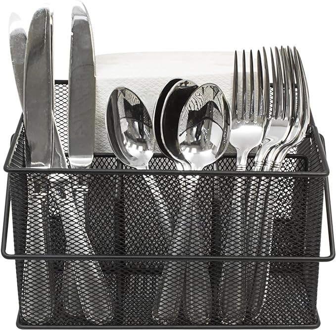 Sorbus® Utensil Caddy — Silverware, Napkin Holder, and Condiment Organizer — Multi-Purpose Steel Mesh Caddy—Ideal for Kitchen, Dining, Entertaining, Tailgating, Picnics, and much more (Black)