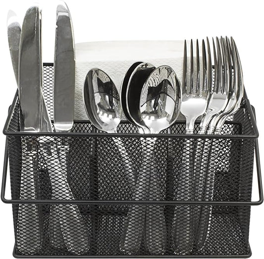 Sorbus® Utensil Caddy — Silverware, Napkin Holder, and Condiment Organizer — Multi-Purpose Steel Mesh Caddy—Ideal for Kitchen, Dining, Entertaining, Tailgating, Picnics, and much more (Black)