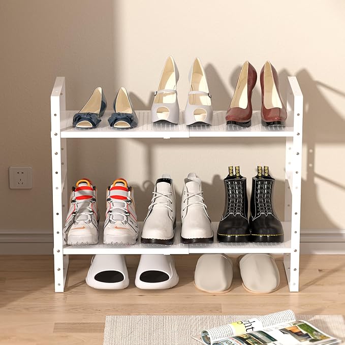 Cabinet organizer shelf,Expandable Adjustable Stackable Kitchen Organizer,Metal shelf risers for cabinets, kitchens and desks(2Packs/White/Large)