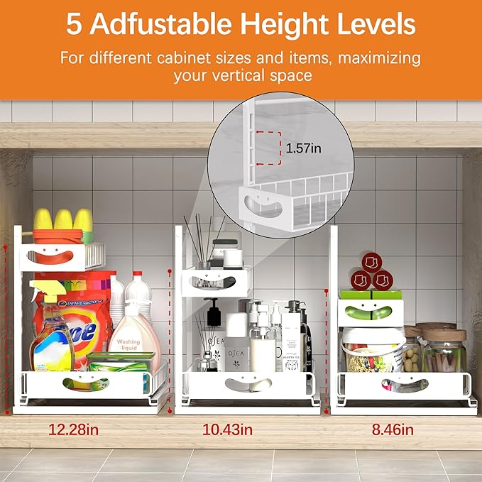 2 Pack Under Sink Organizer with Pull-Out Drawers,Kitchen Storage Organization,Bathroom Organizers and Storage,Bathroom Shelves,Home Storage,White
