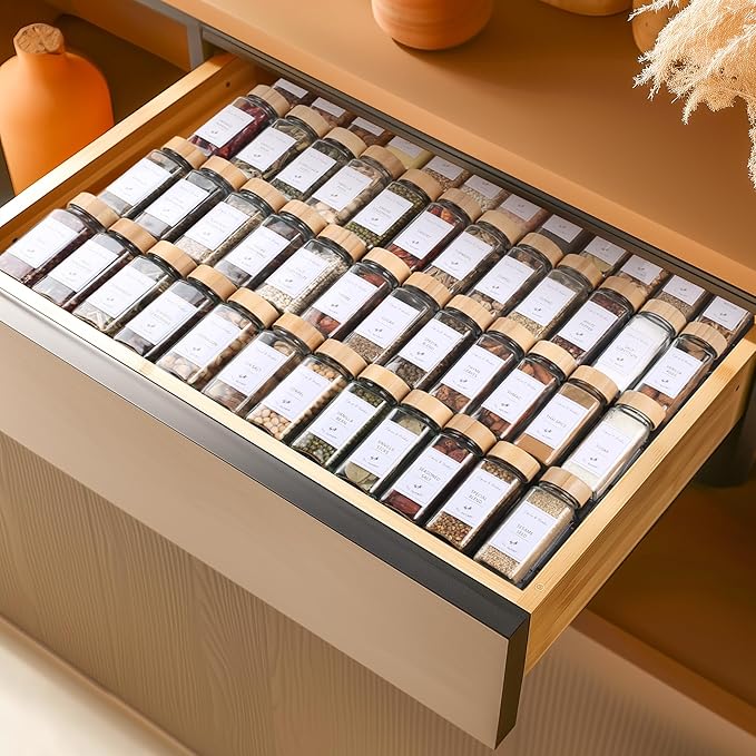 Spice Drawer Organizer - 48 Pack Transparent Acrylic Spice Rack (Jars not included)