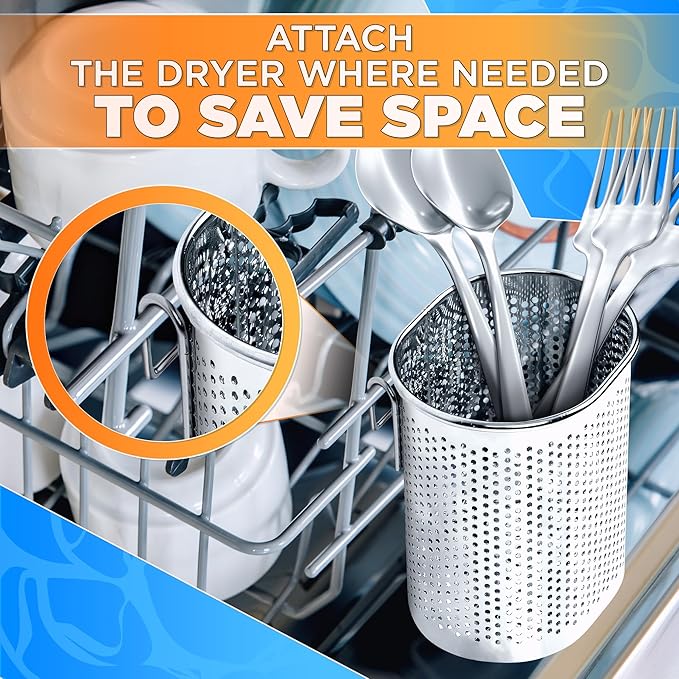 Perforated Stainless Steel Chopstick Holder – Drying Basket for Chopsticks & Utensils, Compact Oval Design with Hook for Kitchen Organization, Easy Storage and Utensil Drying, Sturdy & Dishwasher Safe