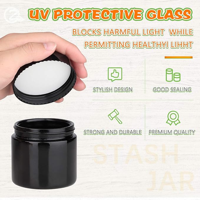 OZCHIN Glass Stash Jar Airtight Smell Proof Container, Glass UV Protection Storage Multipurpose Container for Coffee & Teas, Herb Spices Container Screw-Top Lid Lock Odor(100ml)
