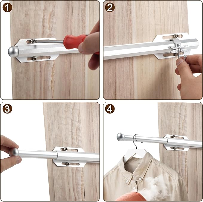 12" Valet Rod for Closet Pull Out with 4 Dragonfly-shaped Hooks, Silver
