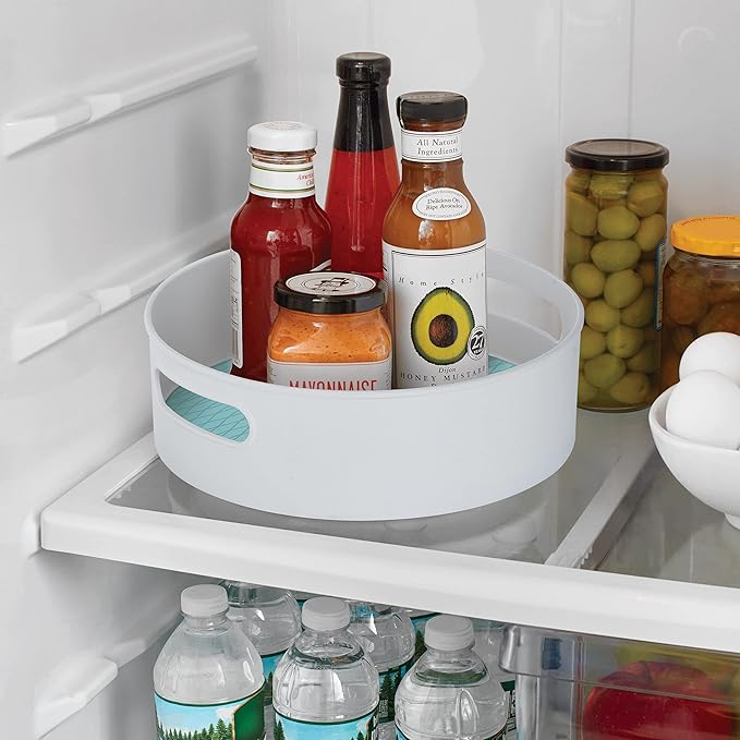 Copco Non-Skid Pantry Cabinet Kitchen Refrigerator Storage Turntable, 12-Inch, White and Aqua Sky