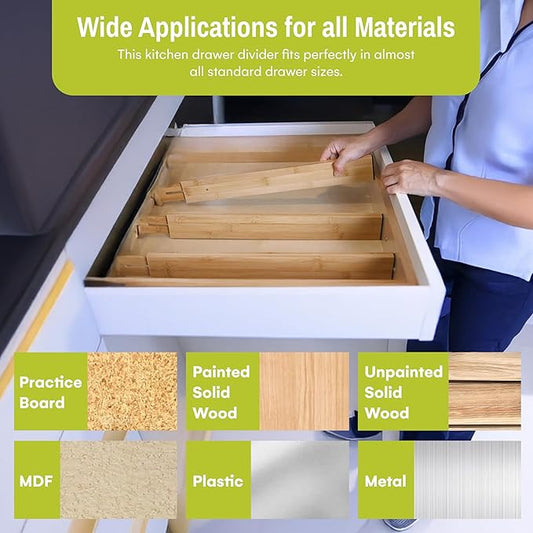Homemaid Living Bamboo Drawer Dividers Adjustable & Expandable, Kitchen Drawer Organizer, Ideal for Silverware, Dresser Drawer Organizer or Bedroom & Bathroom Drawers Organizers (8pk)