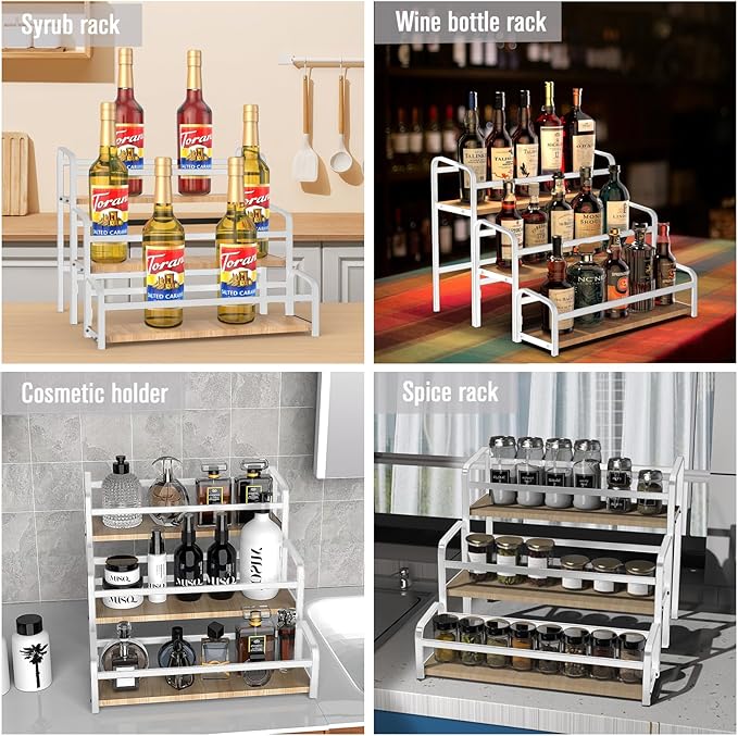 Spice Rack Organizer for Countertop , 3-Tier Spice Storage Holder with Magnetic Connetion for Kitchen , Durable Syrup Rack with Fall Protection ,Versatile Display Rack for Wine Bottles,Cosmetics.