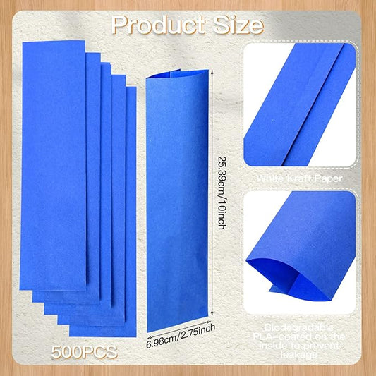 Geelin 500 Pcs Paper Silverware Bags 10" x 2-3/4" Kraft Utensils Sleeves for Restaurant Flatware Holder Unprinted Cutlery Bags Chopsticks Holder Christmas Wedding Party Tableware (Blue)