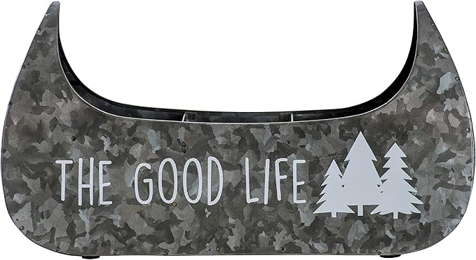 Boston Warehouse 55169 Canoe Shaped Galvanized Metal Flatware Caddy, 14 Inch, The Good Life