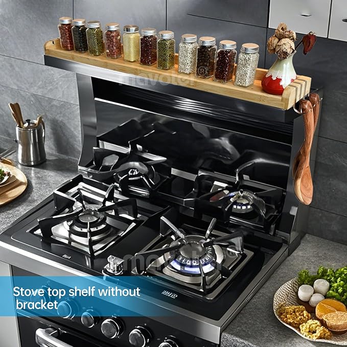 34 Inch Over The Stove Spice Rack Bamboo Over The Stove Shelf for Kitchen, Spice Organizer for Top of Stove, Easy Installation 34.6 * 5.1 * 13.6 Inch