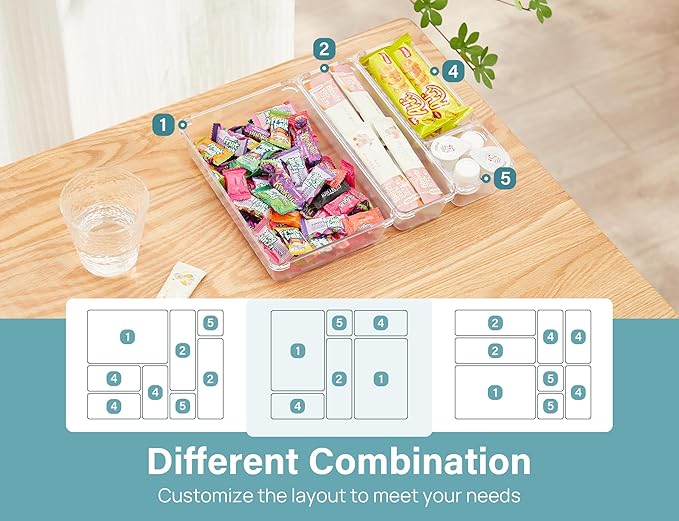 Kootek 28 Pcs Drawer Organizer Set, 4-Size Bathroom Vanity Trays Makeup Desk Dividers Versatile Storage Bins Clear Plastic Container for Dresser, Bedroom, Kitchen, Office