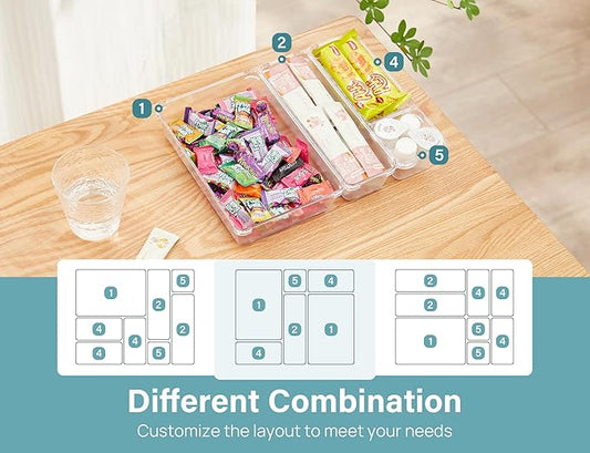 Kootek 28 Pcs Drawer Organizer Set, 4-Size Bathroom Vanity Trays Makeup Desk Dividers Versatile Storage Bins Clear Plastic Container for Dresser, Bedroom, Kitchen, Office