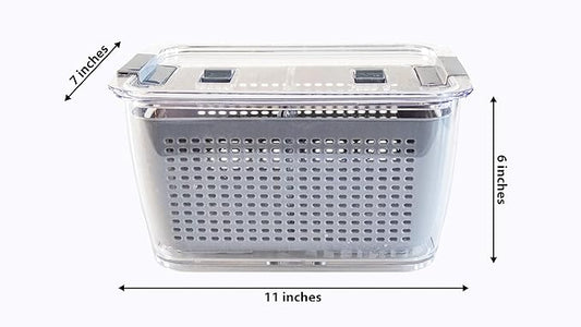 Kitchen Spaces Colander Bin, Produce Saver, Fridge Organizer With Lid, Wash, Strain and Store, Great for Refrigerator, Freezer and Pantry, Large, Gray, Pack of 1