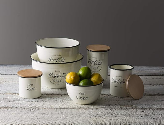 Tablecraft Enamel Large Canister with Lid 4.5 x 4.5 x 6", White (400806)