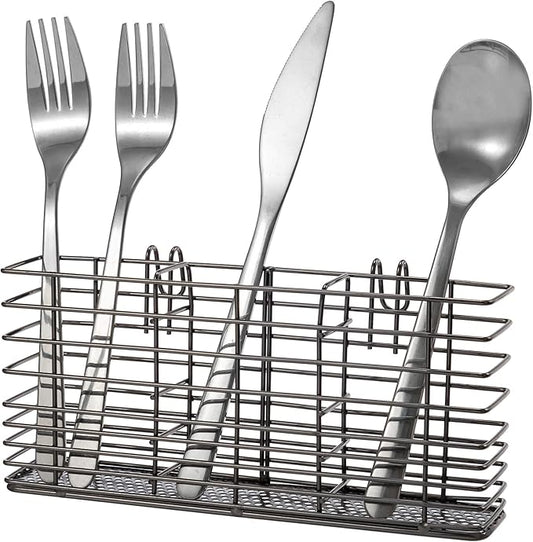 Slideep Cutlery Utensil Silverware Drying Rack, Flatware Storage Solution Basket with Hooks for Kitchen Dish Drainer Dish Drying Rack, Rust Proof Nickel
