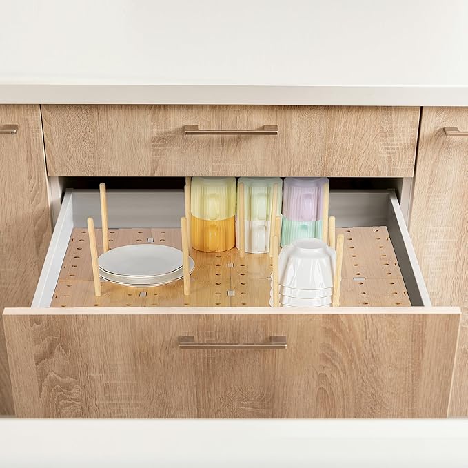 Peg Board Drawer Organizer for Kitchen (24*21 inch) | Kitchen Drawer Organizers for Dishes Plates Bowls Condiment Spice | Pegboard Organizer for Cabinet RV Storage