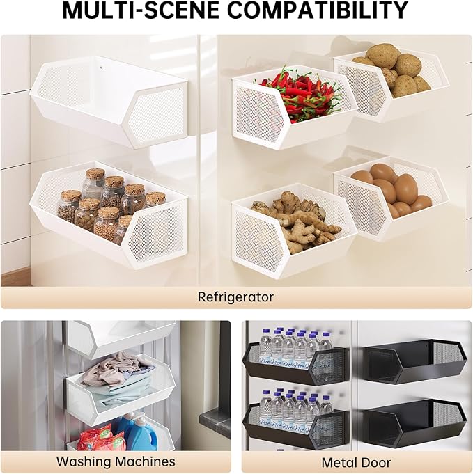Magnetic Fruit Basket for Fridge, Magnetic Spice Rack for Refrigerator, Seasoning Organizer, Kitchen Gadgets, Refrigerator Organizers and Storage, Metal, 1 Pack (Black, Large)