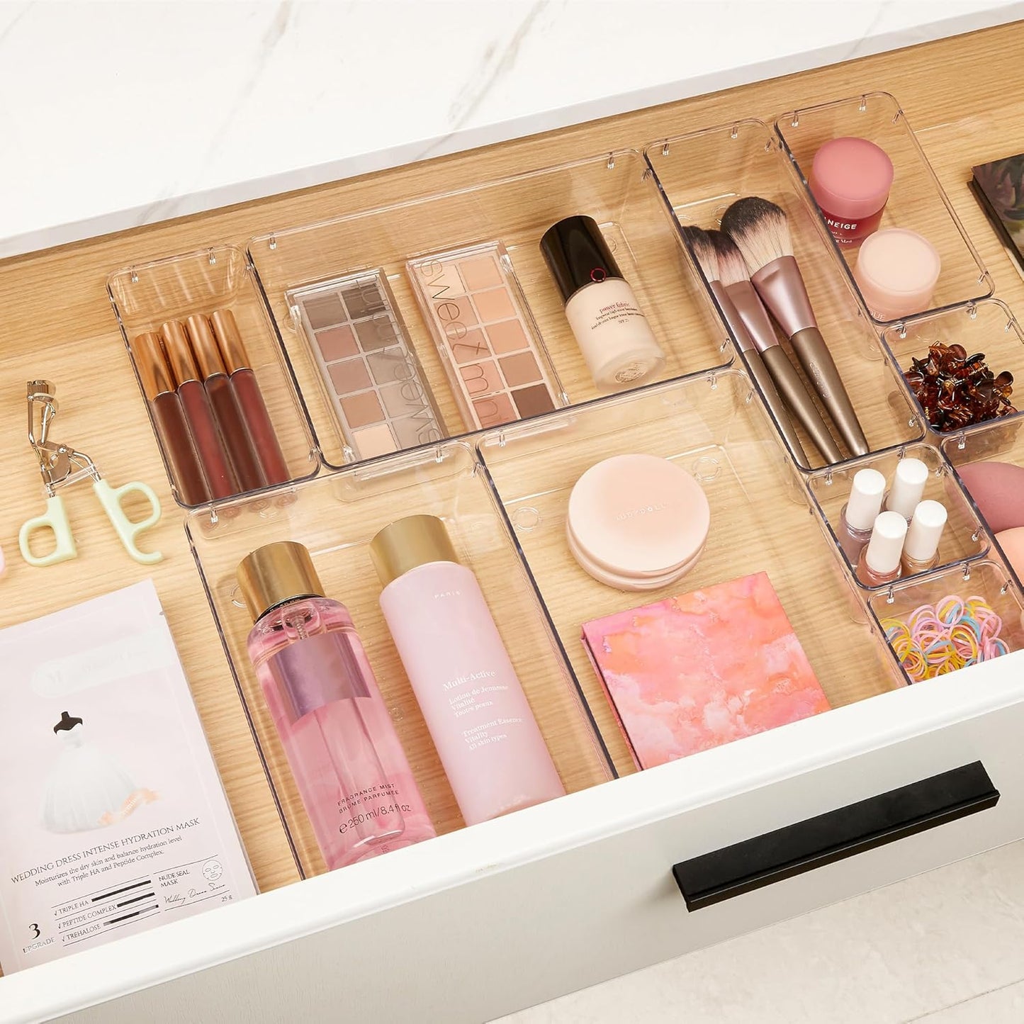 Vtopmart 10 Pcs Makeup Drawer Organizer Bins Set, 4 Size Plastic Makeup and Vanity Organizer Trays, Clear Acrylic Vanity Storage Containers for Cosmetics, Toiletries, Jewelry, Gadgets, Office Supply