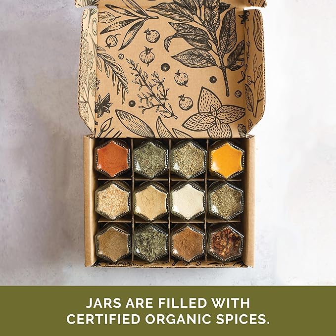 Gneiss Spice Basic Kit | 12 Magnetic Spice Jars Filled With Organic Seasonings (Large Jars)…