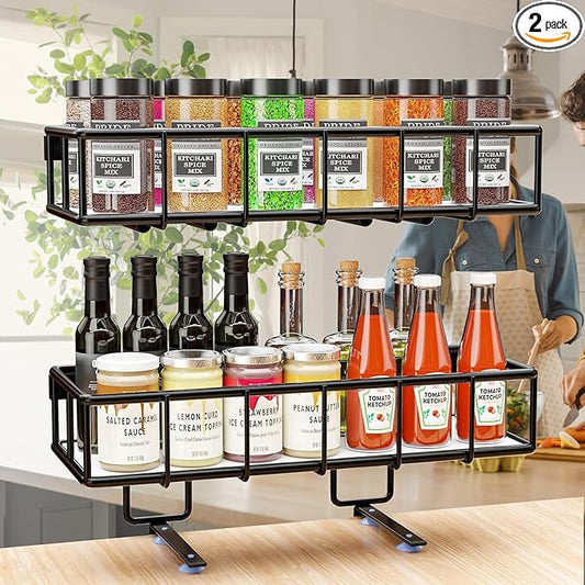 Hanging Storage Basket Wall Mount for Paper Towel Holder, Heavy Duty Metal Kitchen Bathroom Shower Spice Rack Home Decor Essentials, 2 Set, Black