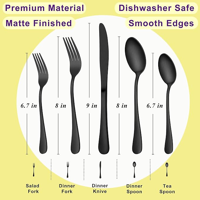 Herogo 30-Piece Matte Black Silverware Set with Drawer Organizer, Stainless Steel Flatware Cutlery Set for 6, Modern Tableware Eating Utensils with Tray, Dishwasher Safe, Satin Finish