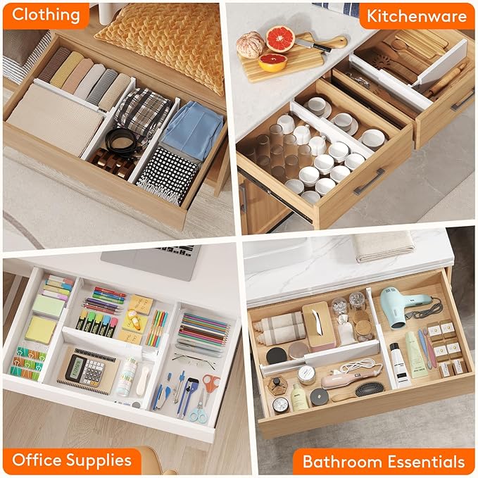 Lifewit 12 Pack Drawer Dividers Plastic 4" High, 13.5-22" Adjustable Drawer Organizers for Clothes, Expandable Dresser Separators in Bedroom/Bathroom/Kitchen/Fridge/Office Organization and Storage
