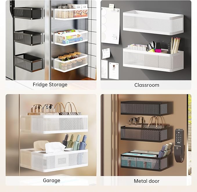 Magnetic Shelf for Washing Machine Magnetic Organizer for Laundry Washing Machine Shelf Hanging Basket Storage Magnetic Fridge Shelves Spice Rack for Refridgerator (White, L13.78in*W5.12in*H3.94in)