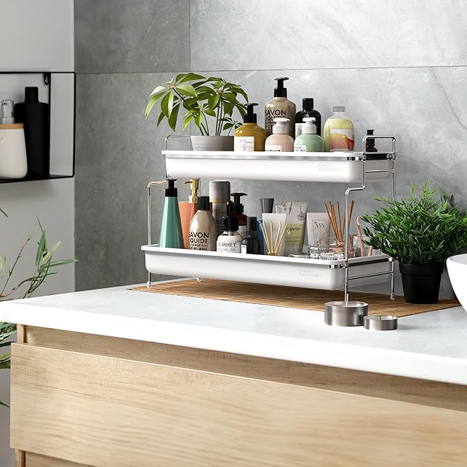 Simple Houseware 2-Tier Spice Rack Kitchen Organizer Countertop Shelf, White