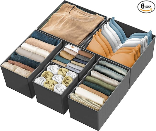 Simple Houseware Underwear Drawer Organizer for Lingerie/Undergarment/Bra/Panty/Sock/Onesie, Set of 6, Dark Gray