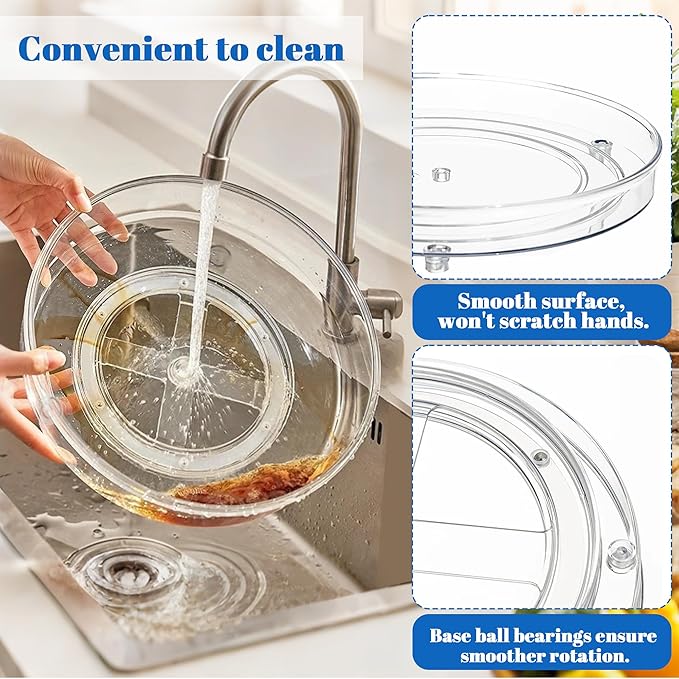 3 Pack Clear Acrylic Lazy Susan, 9.25"+10.6"＋12" Rotating Turntable Organizer, Round Plastic Spice Rack for Cabinet, Kitchen, Pantry, Refrigerator, Vanity Bathroom Countertop Storage