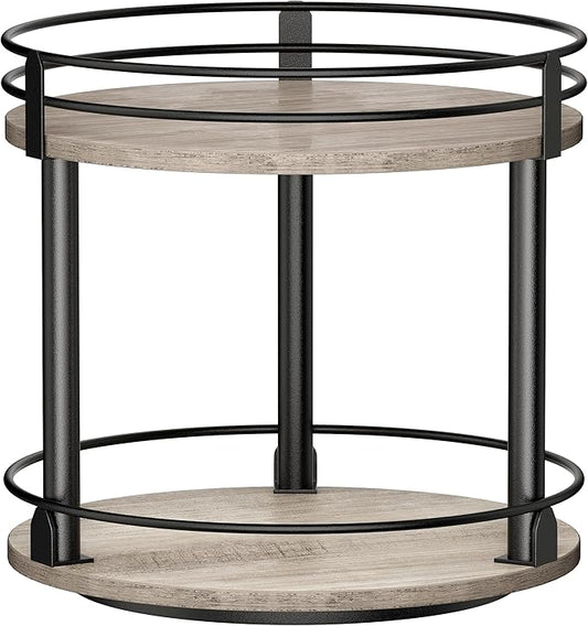 Lazy Susan Organizer, 2 tier Rotating Spice Rack, Lazy Susan 360 Degree Turntable Spice Holder Rack for Cabinet and Kitchen Countertop, Makeup Skincare Organizer Rack, Greige