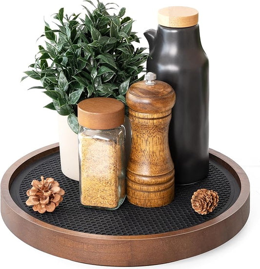 EOSAHR Wood Non-Skid Lazy Susan Organizer Turntable for Home Decor – Farmhouse 10.5" Lazy Susan Turntable for Cabinet, Spice Rack and Coffee Table - Stylish Organization and Storage Solution (Brown)