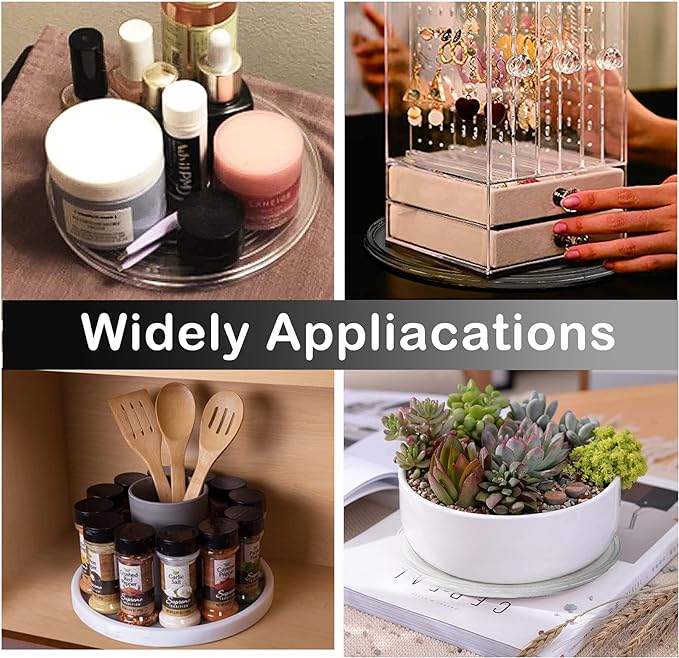 2Pcs 4” Clear Acrylic Turntable Organizer, Rotating Organizer Swivel Plate for Bathroom Kitchen Cabinet Table Spice Rack Cake Pantry