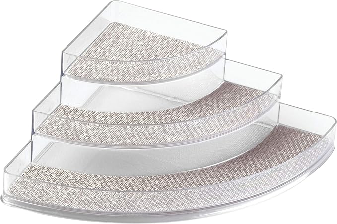 iDesign 34682 Twillo Plastic Spice Rack, Corner Organizer for Kitchen, Pantry, Bathroom, Vanity, Office, Craft Room Storage Organization, 10" x 14" x 4", Clear