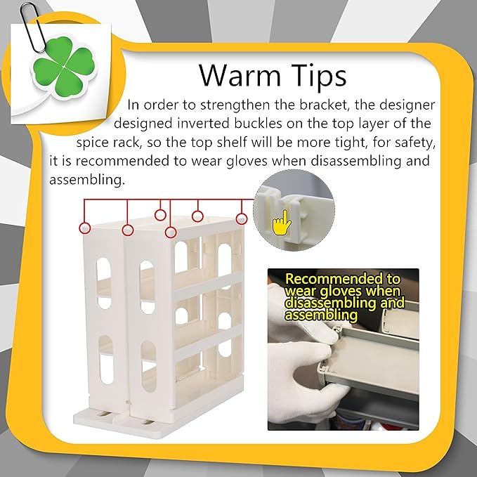 Spice Rack Organizer 3 tier Seasoning Holder, Pull and Rotated Storage Cabinet for Kitchen Bathroom Countertop 10.8”H x 5.8”W x 10.4”D (Creamy White)