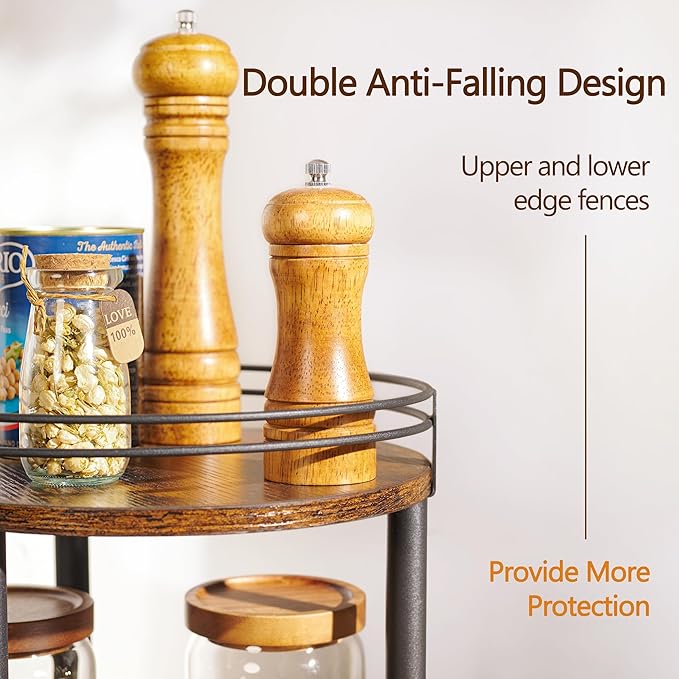 Lazy Susan Organizer 2 tier Rotating Spice Racks, Lazy Susan 360 Degree Turntable Spice Holder Rack for Cabinet and Kitchen Countertop, Rustic Brown
