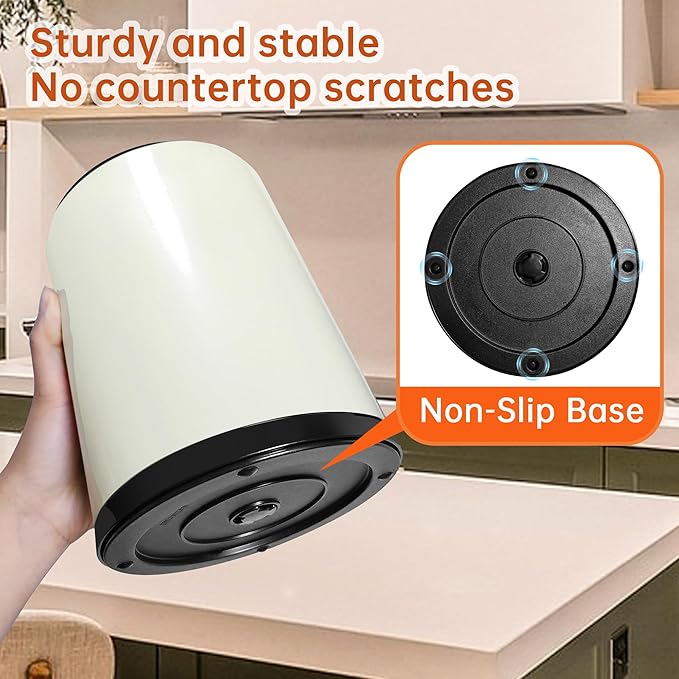 Stainless 360° Rotating Kitchen Utensil Holder,Large Counter Utensil Caddy, Cooking Spoon Stand Spatula Cutlery Metal Utensil Canister Tool Silverware Holder Rack For Countertop (Off-white)