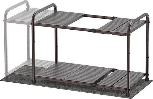 Simple Houseware Under Sink 2 Tier Expandable Heavy Duty Metal Shelf Organizer Rack, Bronze (Expand from 15 to 25 inches)