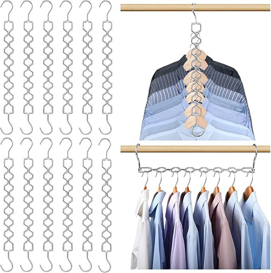 12 Pack Space Saving Hangers for Clothes, Heavy Duty 30Lbs Capacity Magic Collapsible Clothes Space Saver Metal Hanger Organizer with 360° Swivel Hook, Closet Organizers Storage Dorm Essentials Silver